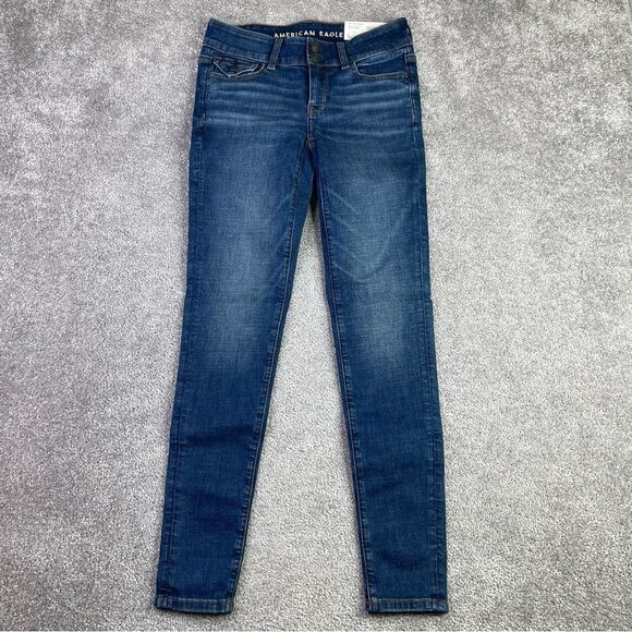 American Eagle Jegging Jeans Women's 2 Blue Skinny Low Rise Dark Wash Stretch - Picture 1 of 13